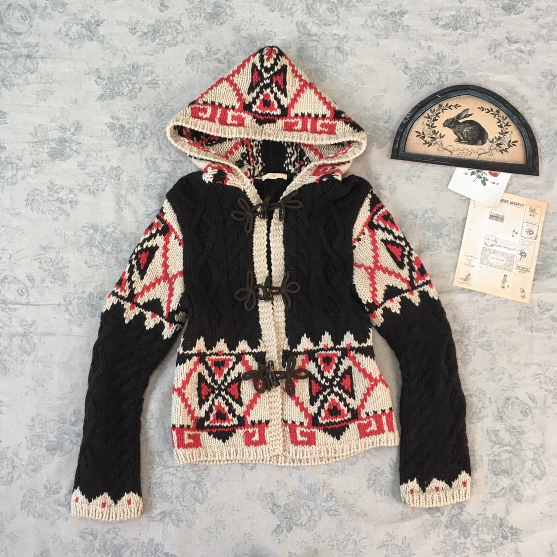 jpn vintage 코위찬 후드 니트 가디건  상품이미지1