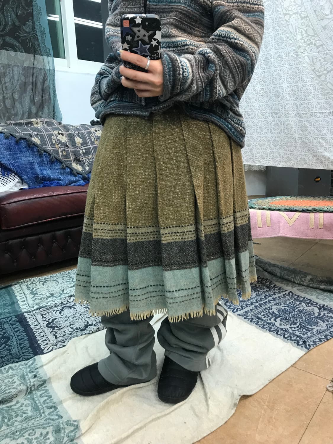 빈티지 멀티컬러 모직 미디스커트  상품이미지1