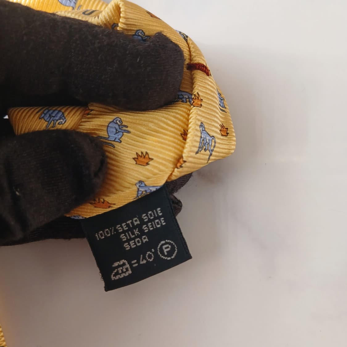 제냐 실크 옐로우 원숭이 모티브 넥타이 9.6cm A등급 A19678 상품이미지9