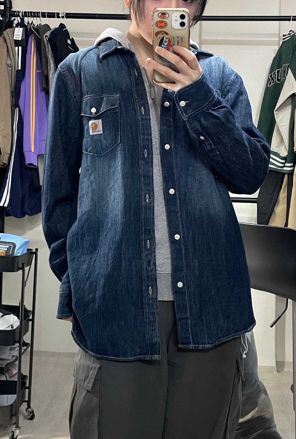 빈티지9. 착샷0 칼하트 몬타나 릴렉스 핏 프론트 남방 데님 셔츠 청자켓 상품이미지3