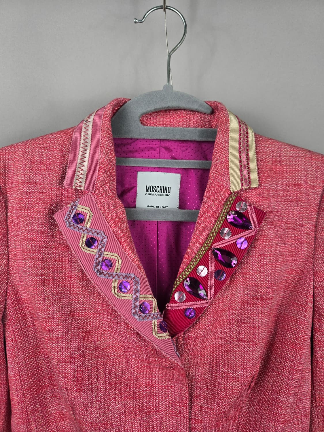 [무료배송]모스키노 화려한 빈티지 보석 장식 린넨 핑크 자켓 정품 상품이미지2