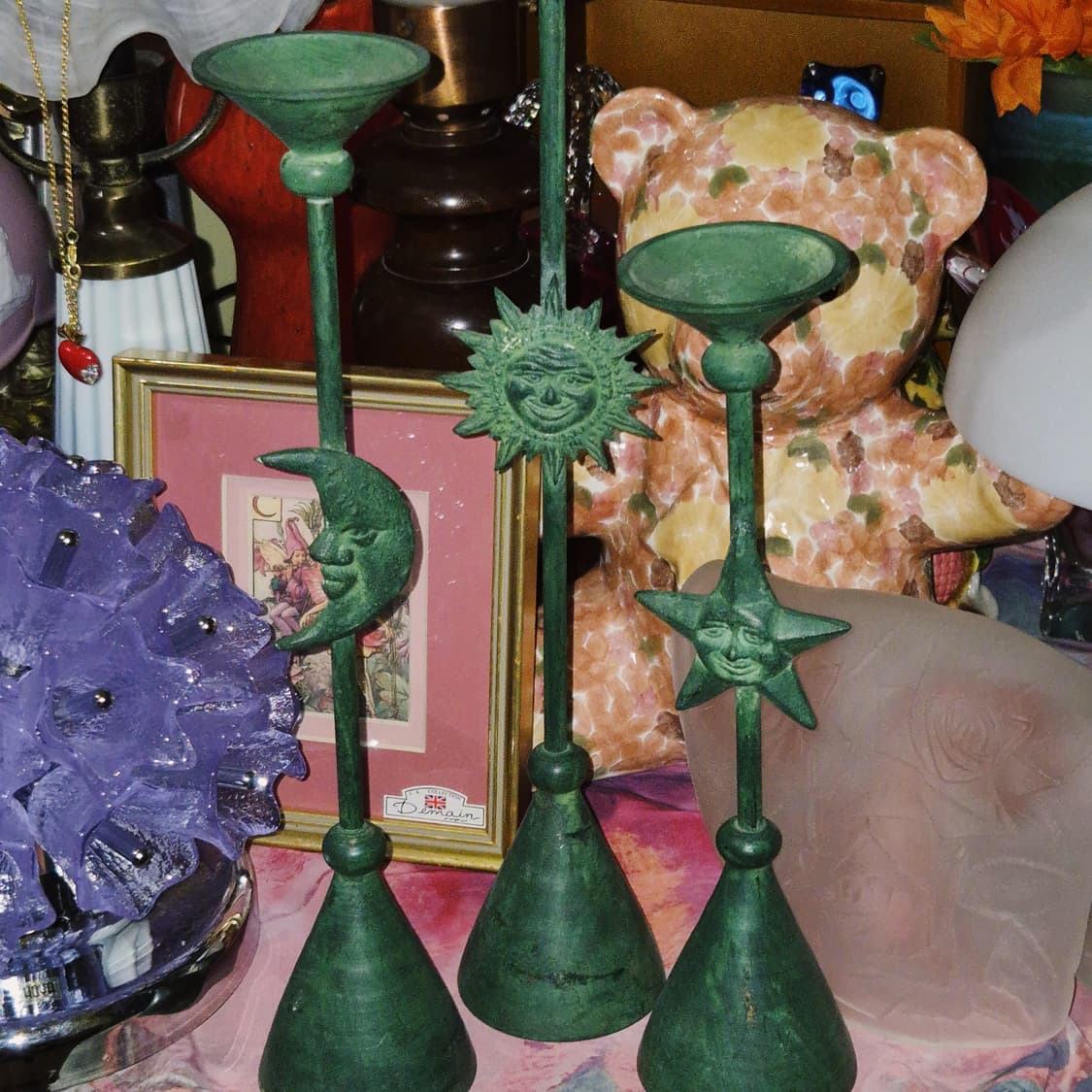 80s 미국 브라스 해와 달 별 스탠드 촛대 1p 상품이미지8