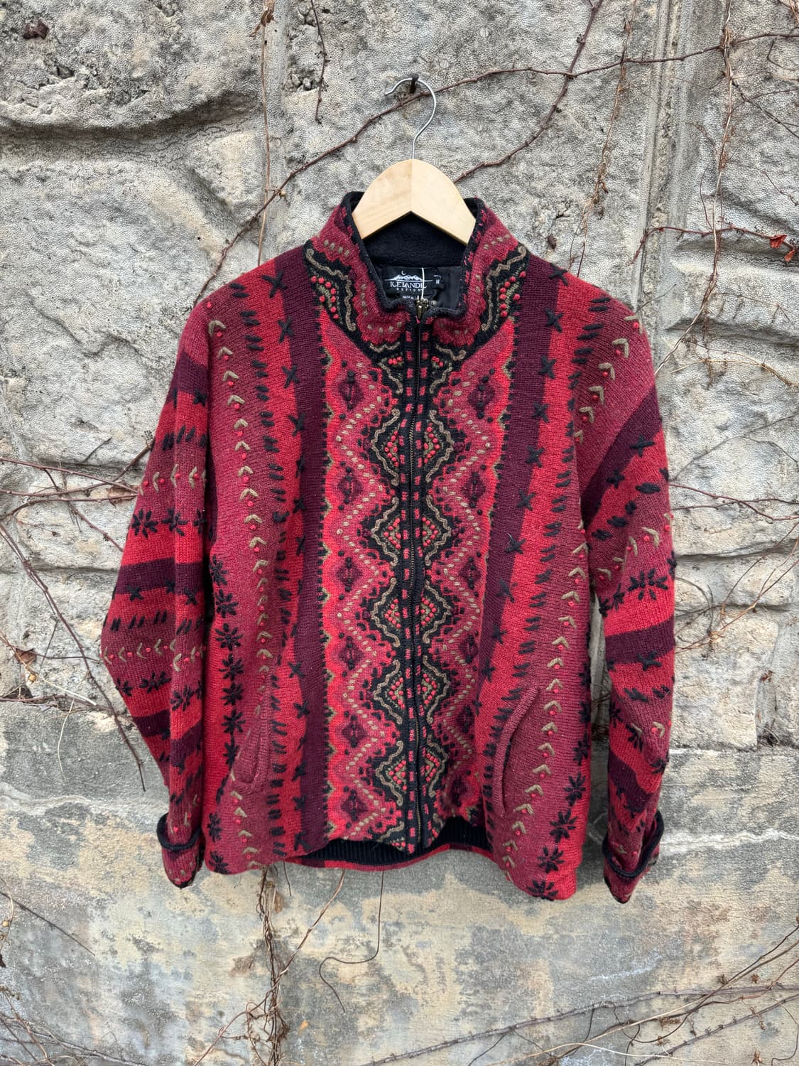 아이슬랜딕 빈티지 나바호 에스닉 패턴 자수 니트 집업 플리스 상품이미지1