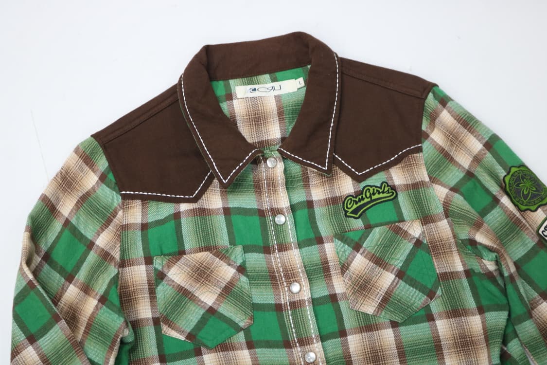 CRU 빈티지 그린 체크 웨스턴 배색 셔츠 (L) 상품이미지3