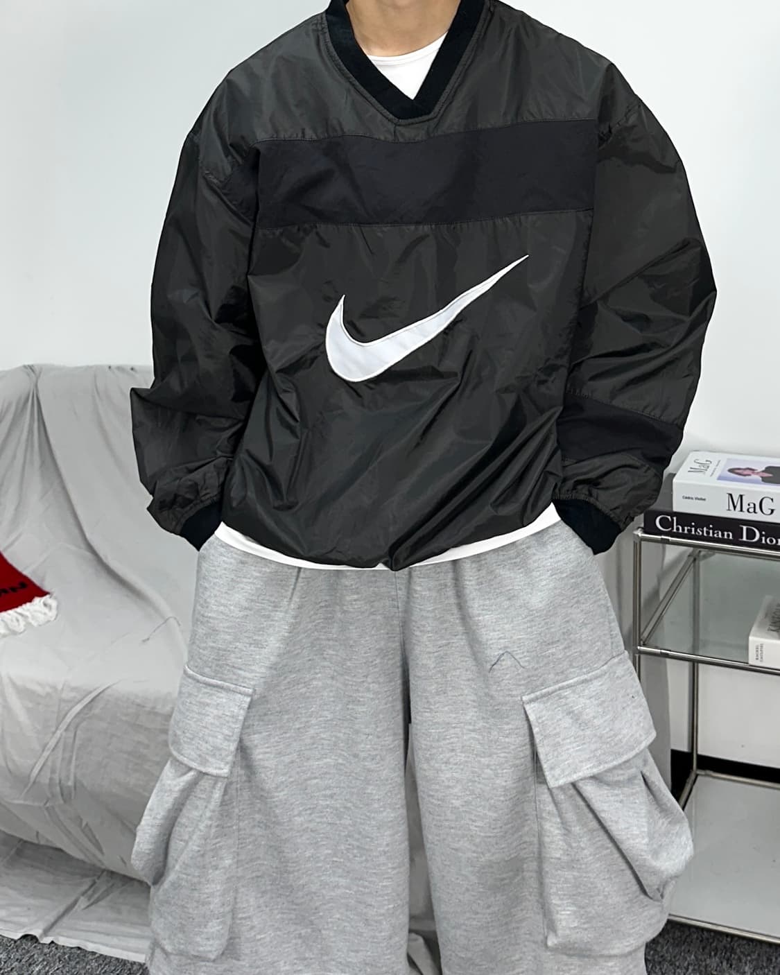 나이키 블랙 배색 빅로고 웜업 XL 상품이미지1