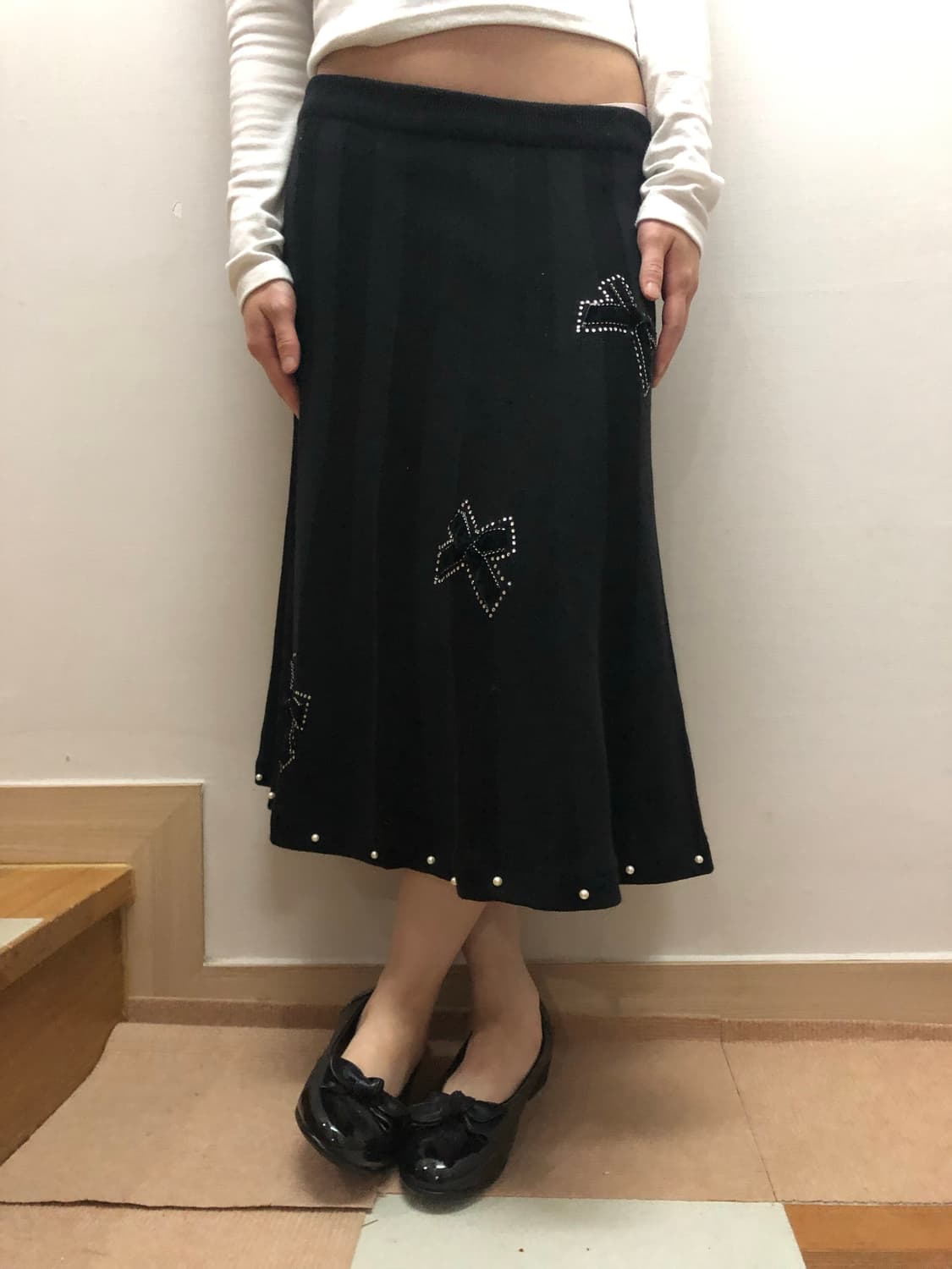 빈티지 블랙 니트 비즈 스커트 상품이미지3