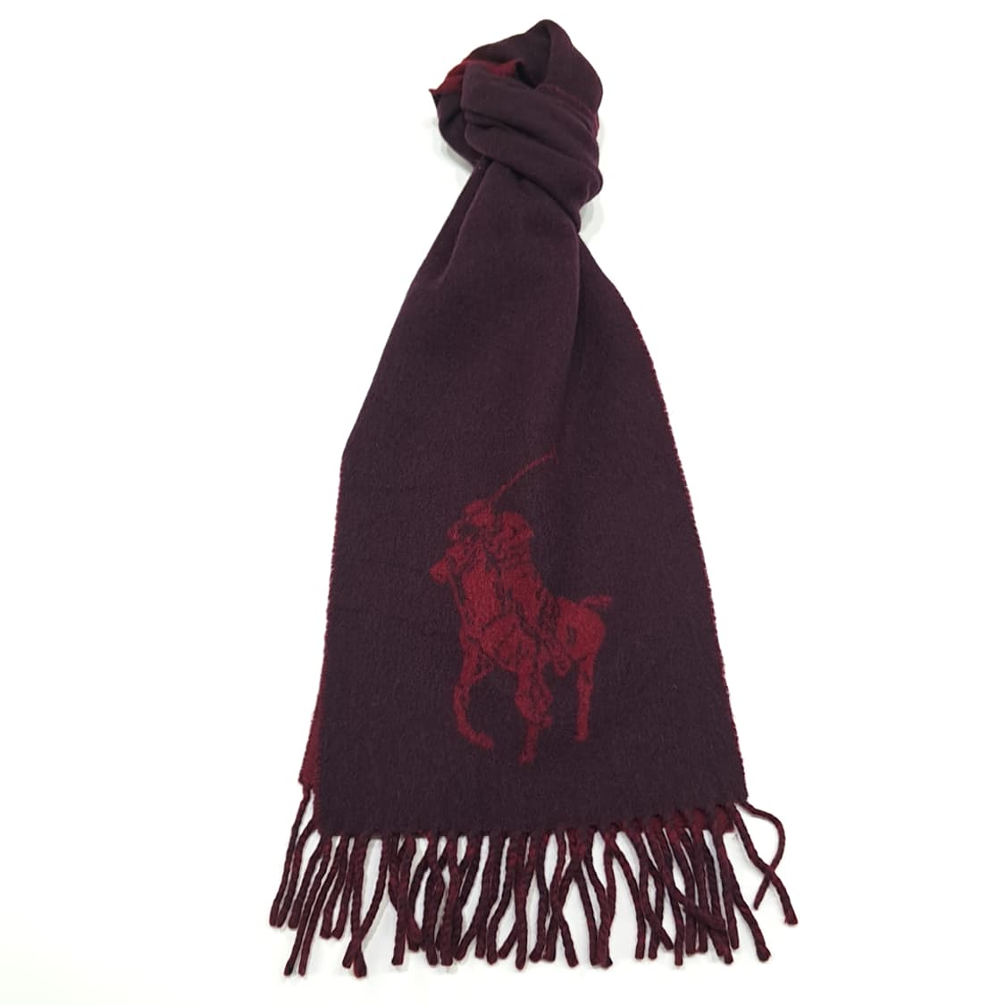 MX259 폴로 랄프로렌 퍼플 버건디 양면 빅포니 램스울 목도리 머플러 상품이미지1