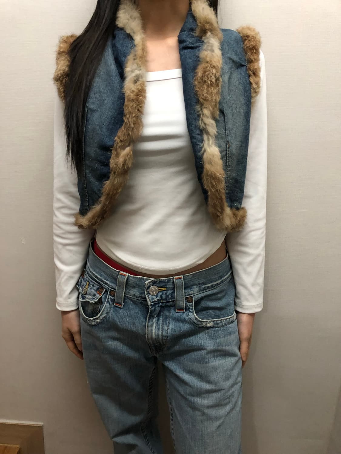 빈티지 데님 퍼 베스트 상품이미지3