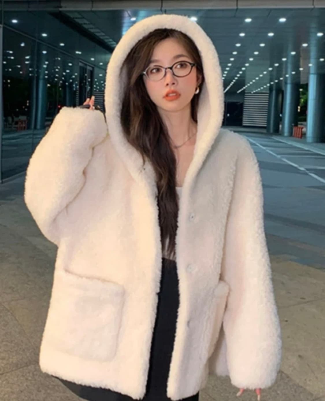 바나이 후드 리얼 양모 아이보리 S 상품이미지1