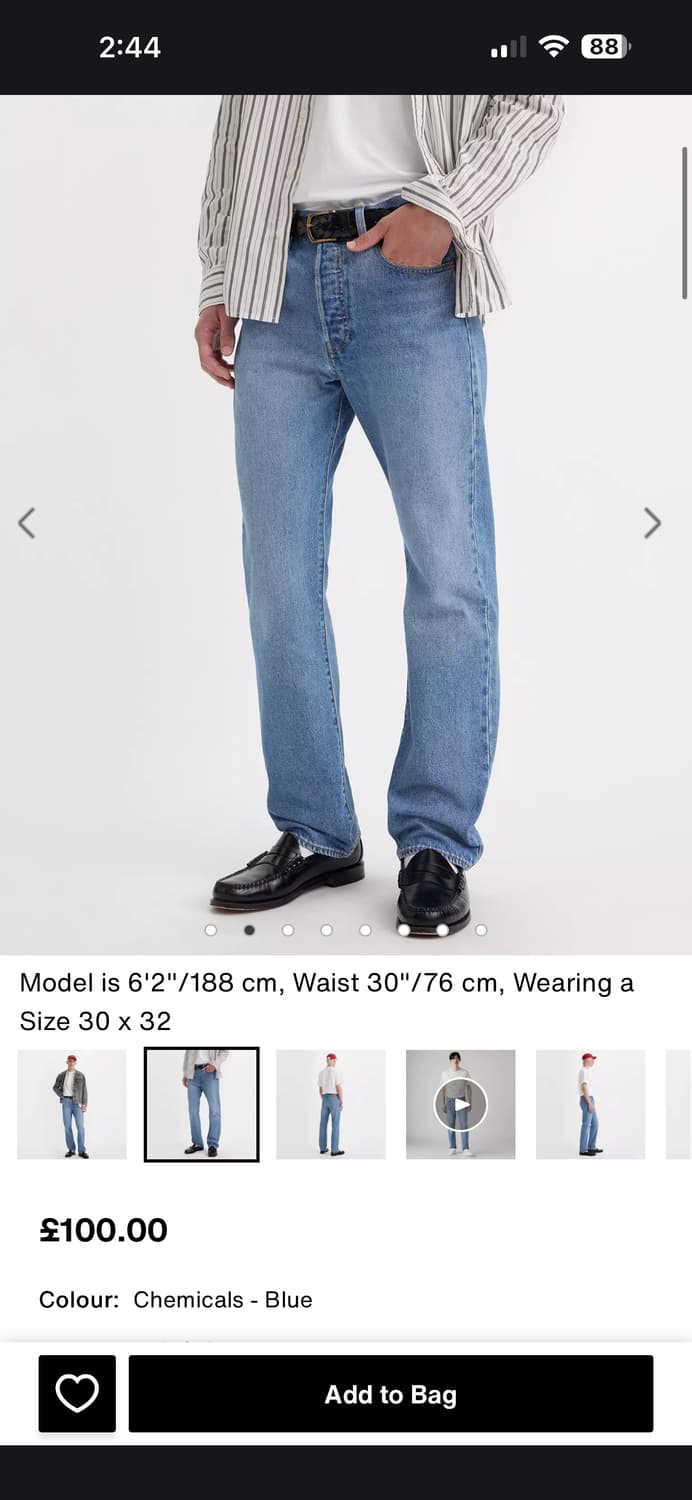 리바이스 501 워싱 데님 38x30 상품이미지6