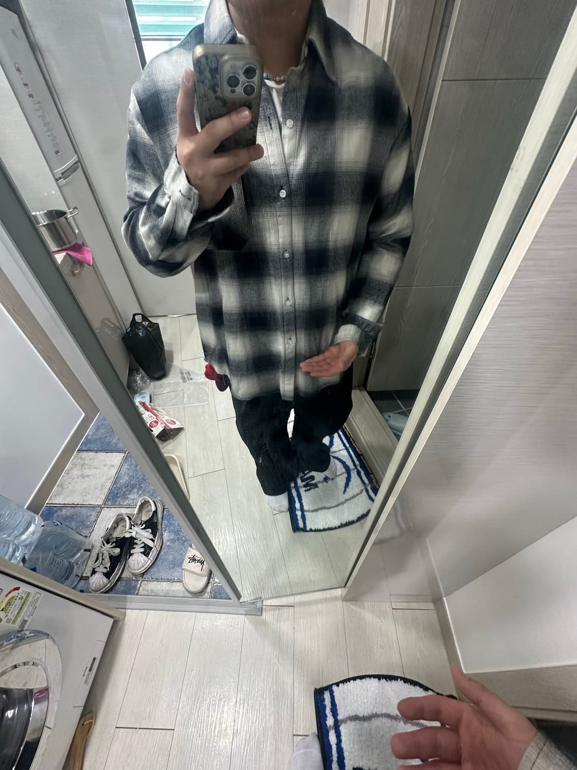 니치스 체크 셔츠 그레이 상품이미지2