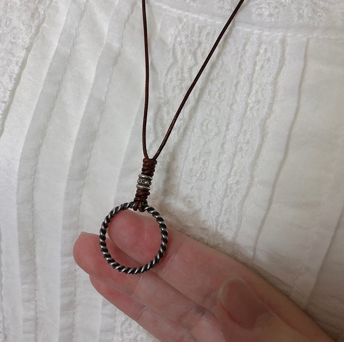 실버925 링 펜던트 우드끈 목걸이 상품이미지2