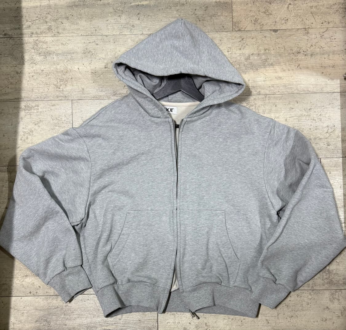 쿠어 미니멀 코튼 후디드 집 점퍼 (멜란지그레이)  상품이미지1