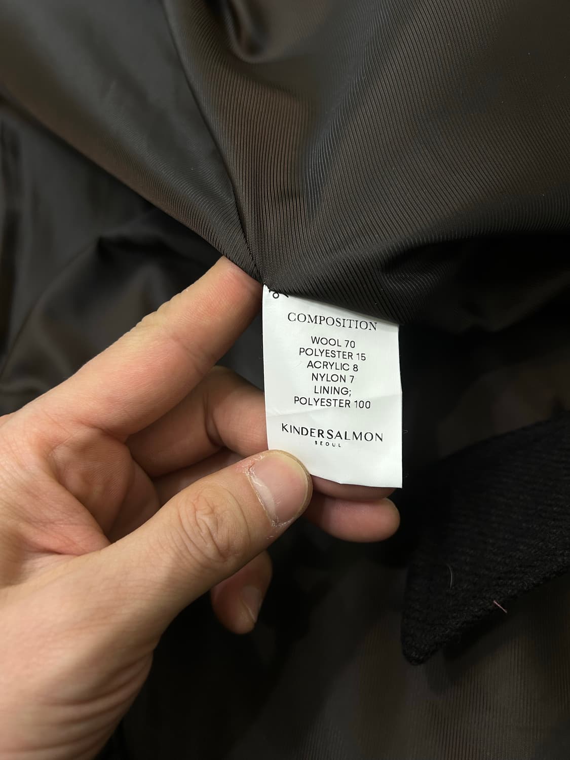 [OS]킨더살몬 울 혼방 롱 로브코트/다크브라운/카라버튼 상품이미지6