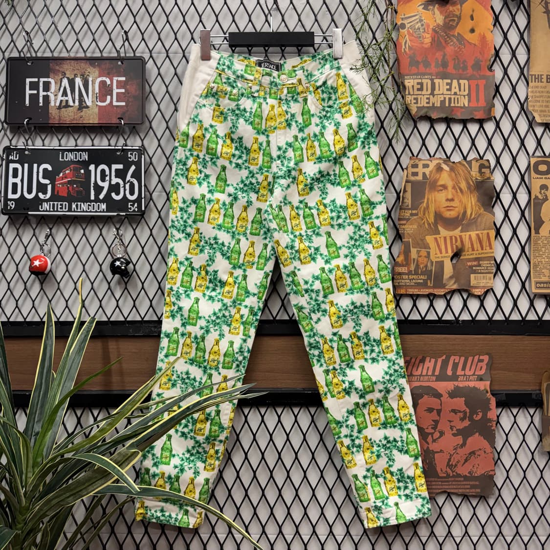 90s 베르사체 진스 꾸뛰르 보틀 프린트 데님 팬츠 화이트 상품이미지2