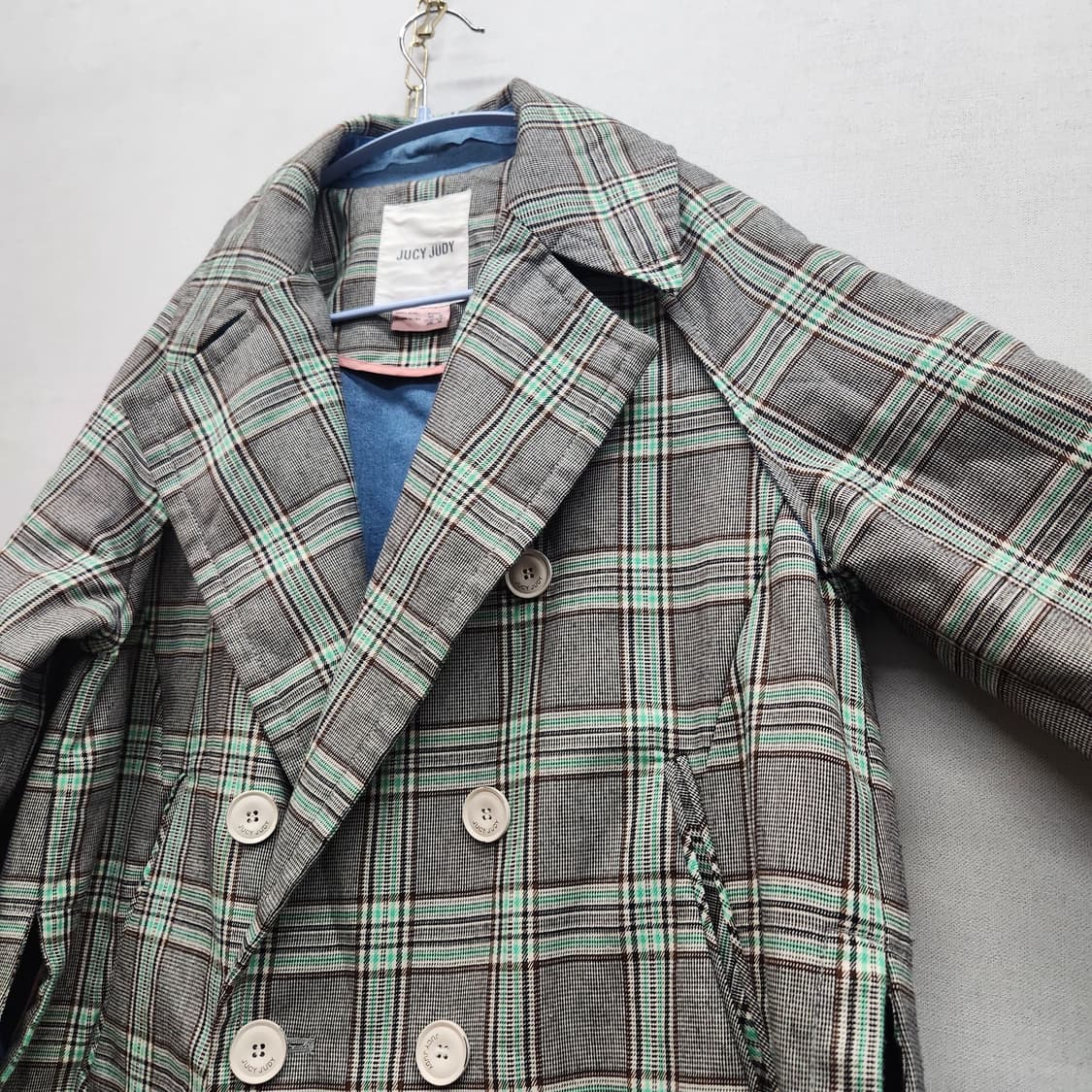 쥬시쥬디 데님 소매 디테일 체크 자켓 85(L) 상품이미지3