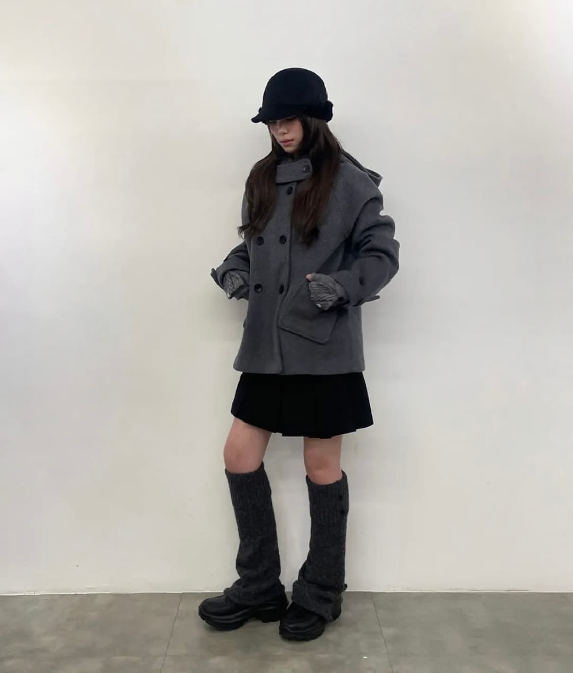 미세키서울 Hoodie double button coat CHARCOAL 상품이미지2