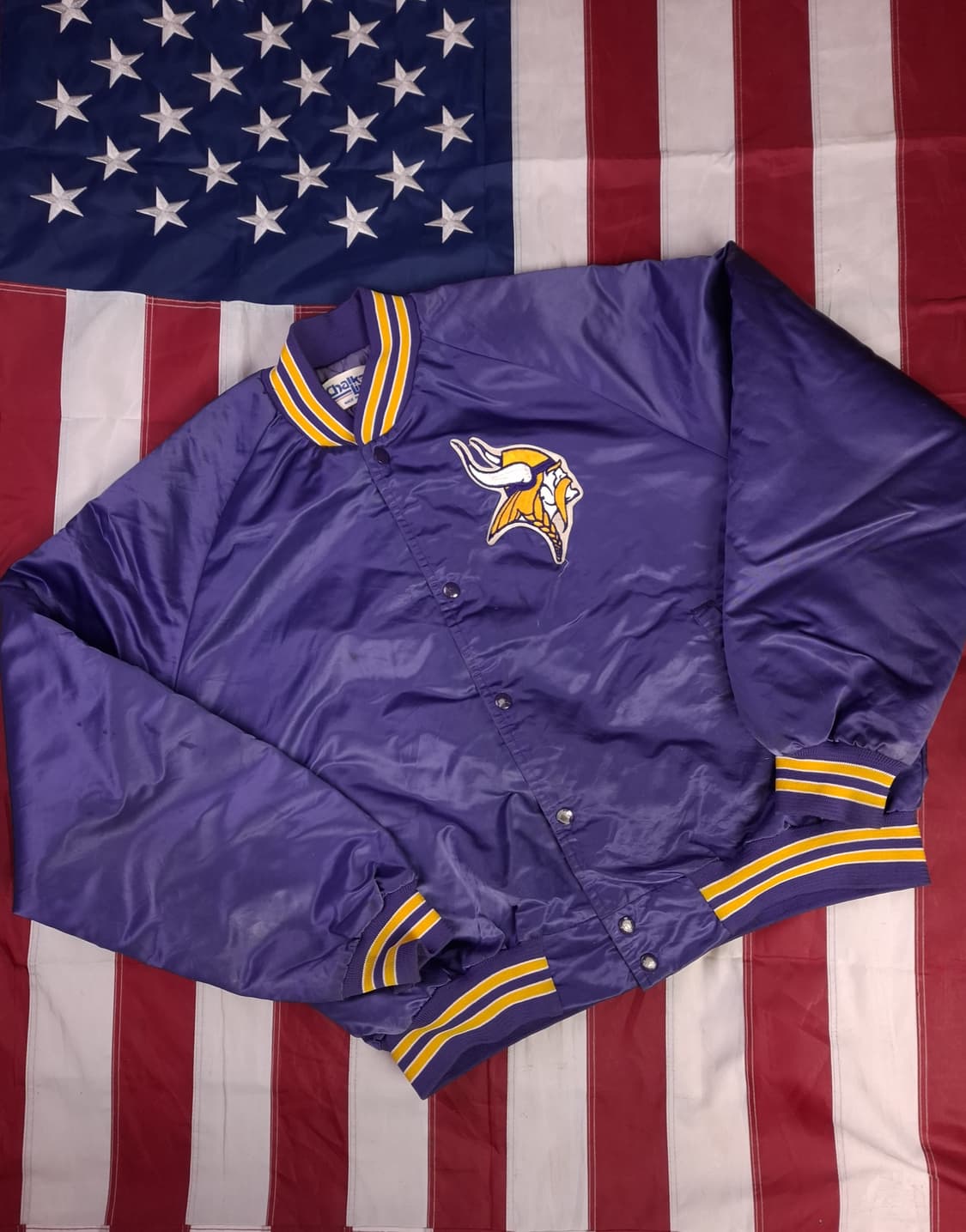 오리지날 90's 미국제조 Chalk Line 미네소타바이킹즈 바시티자켓 상품이미지1