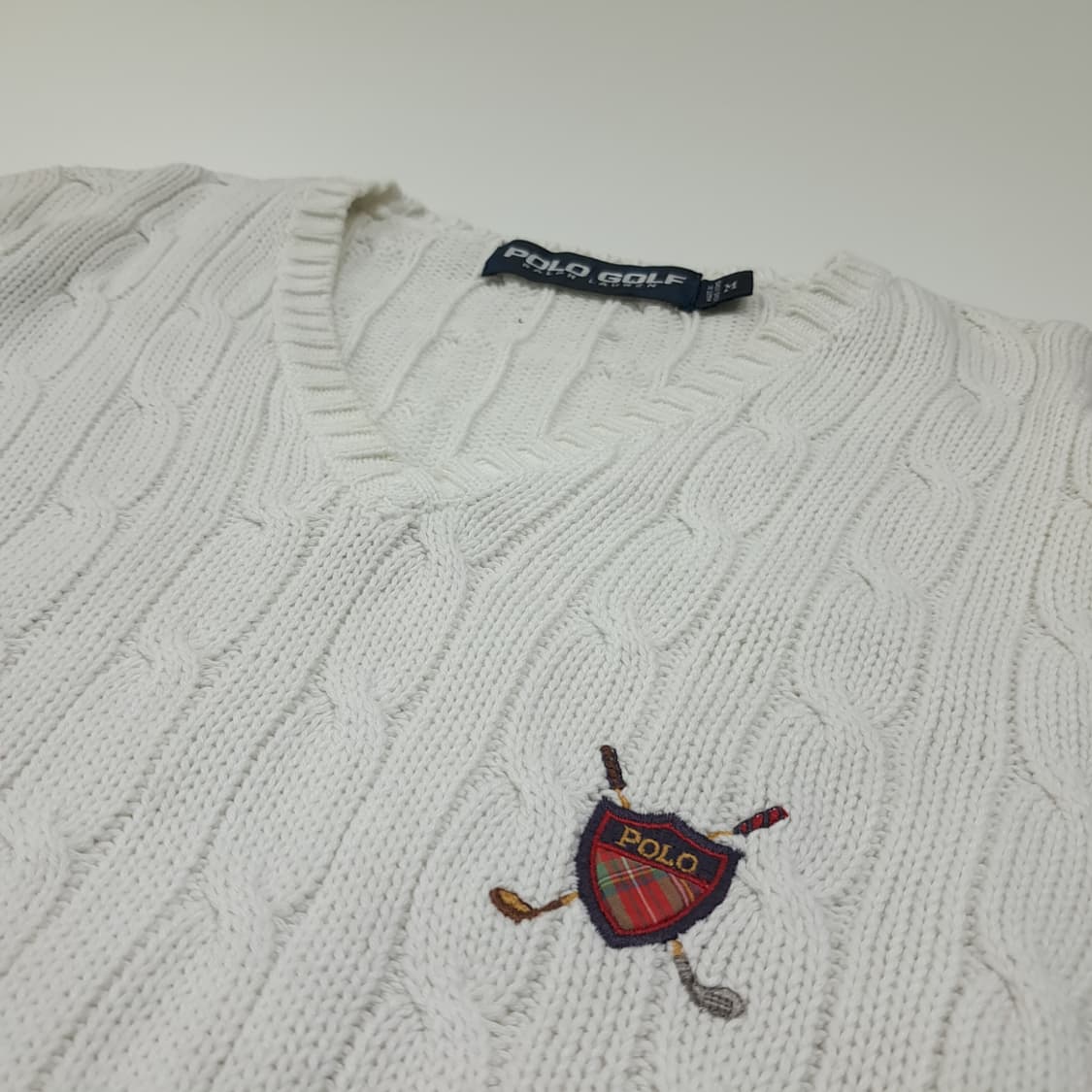 CL360 M 폴로 90s 홍콩판 화이트 케이블 니트 베스트 상품이미지4