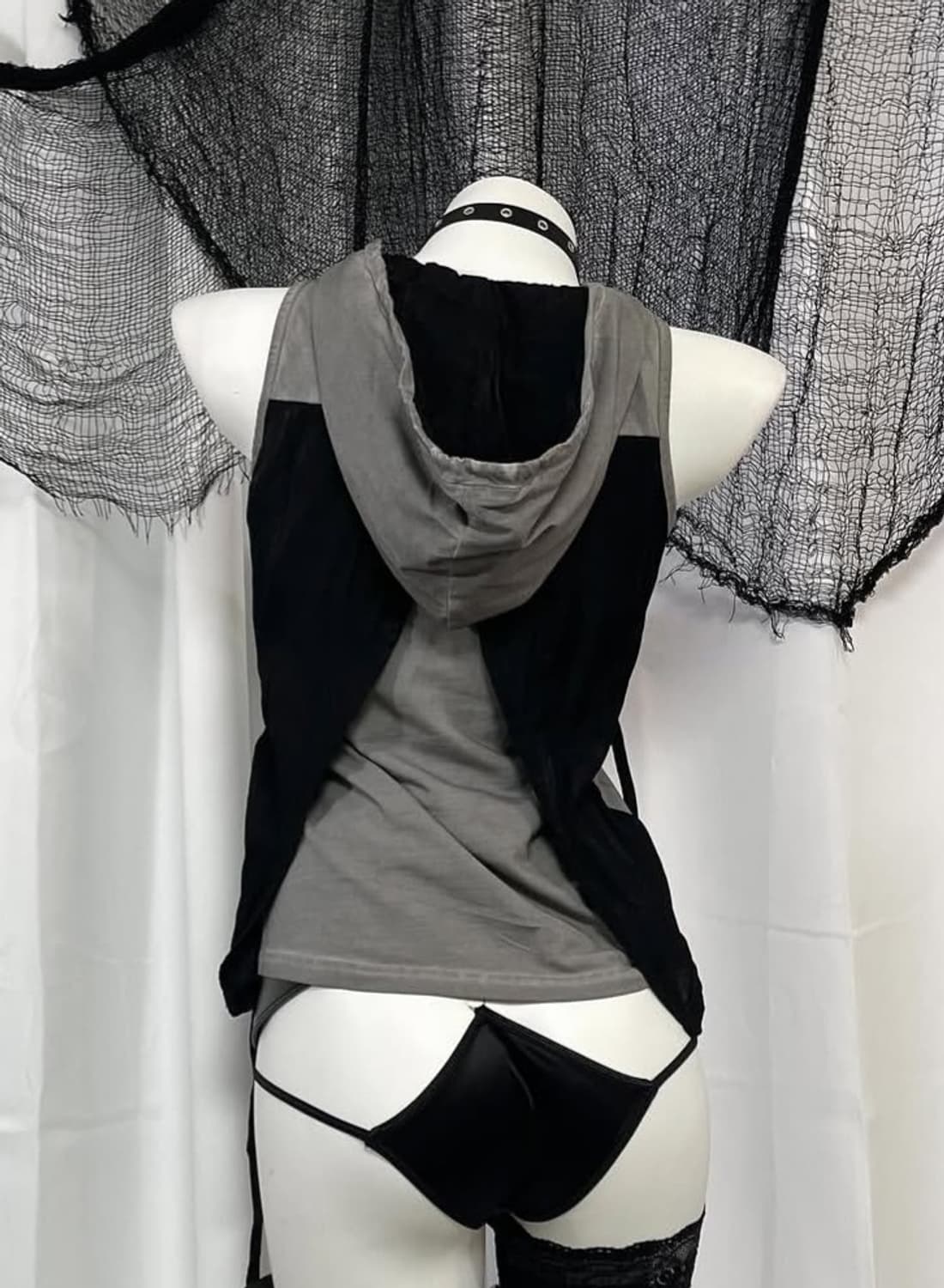 슬리브리스 후드 배색 펑크 y2k 힙 상품이미지3