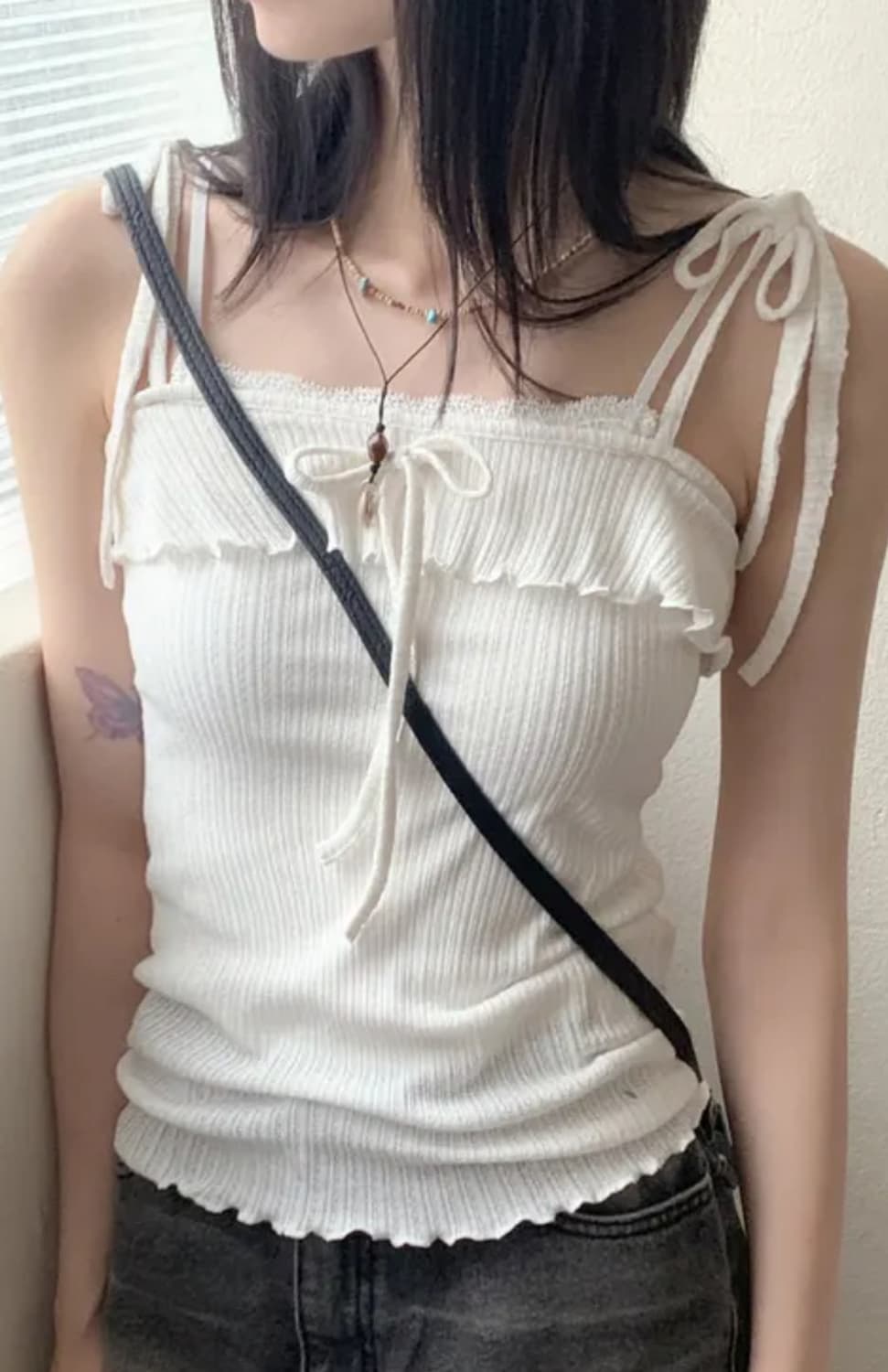 물결 스트랩 나시 슬리브리스 상품이미지2