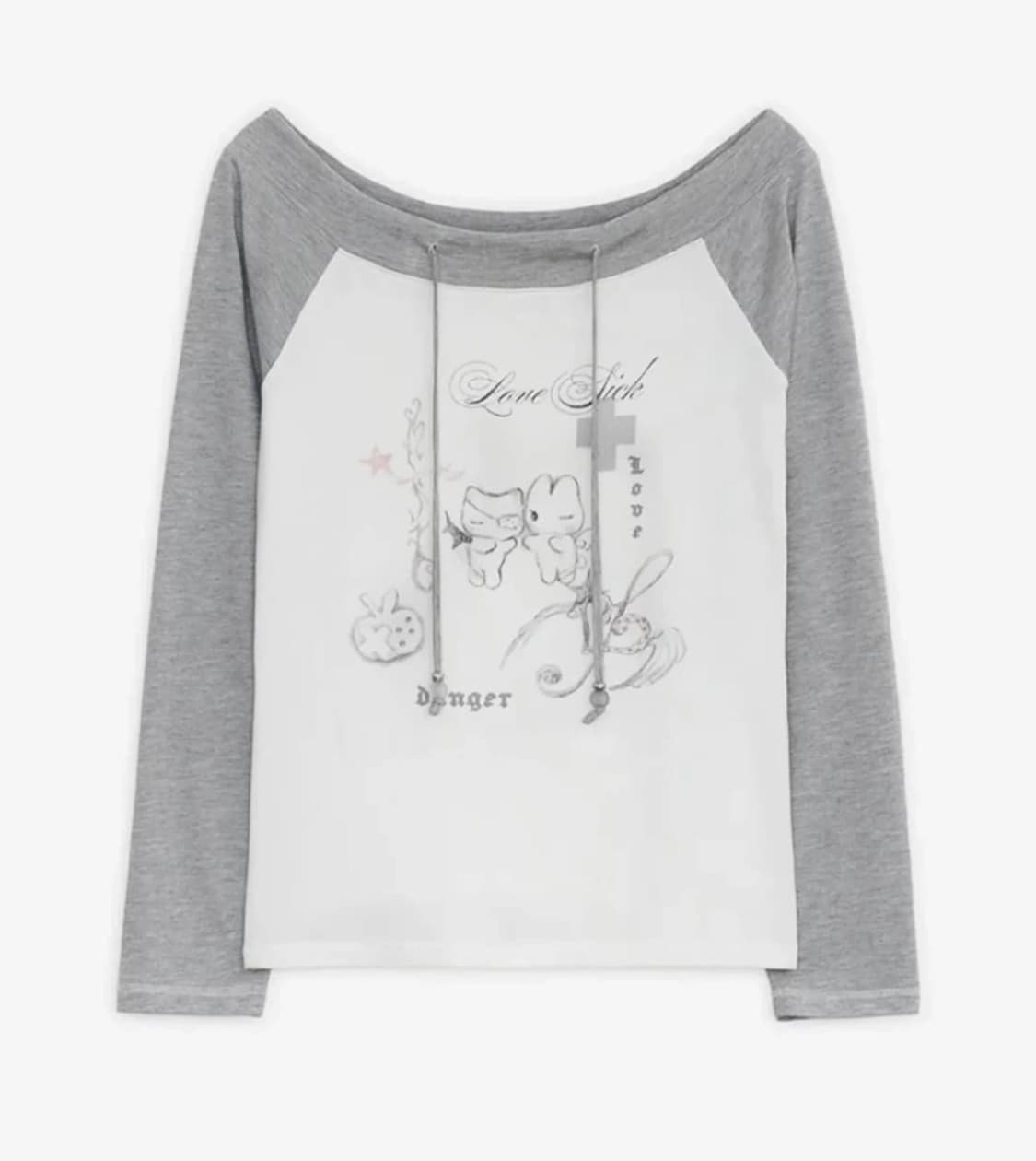 허그유어스킨 러브 시크 드로잉 오프숄더 탑 (그레이) 상품이미지1