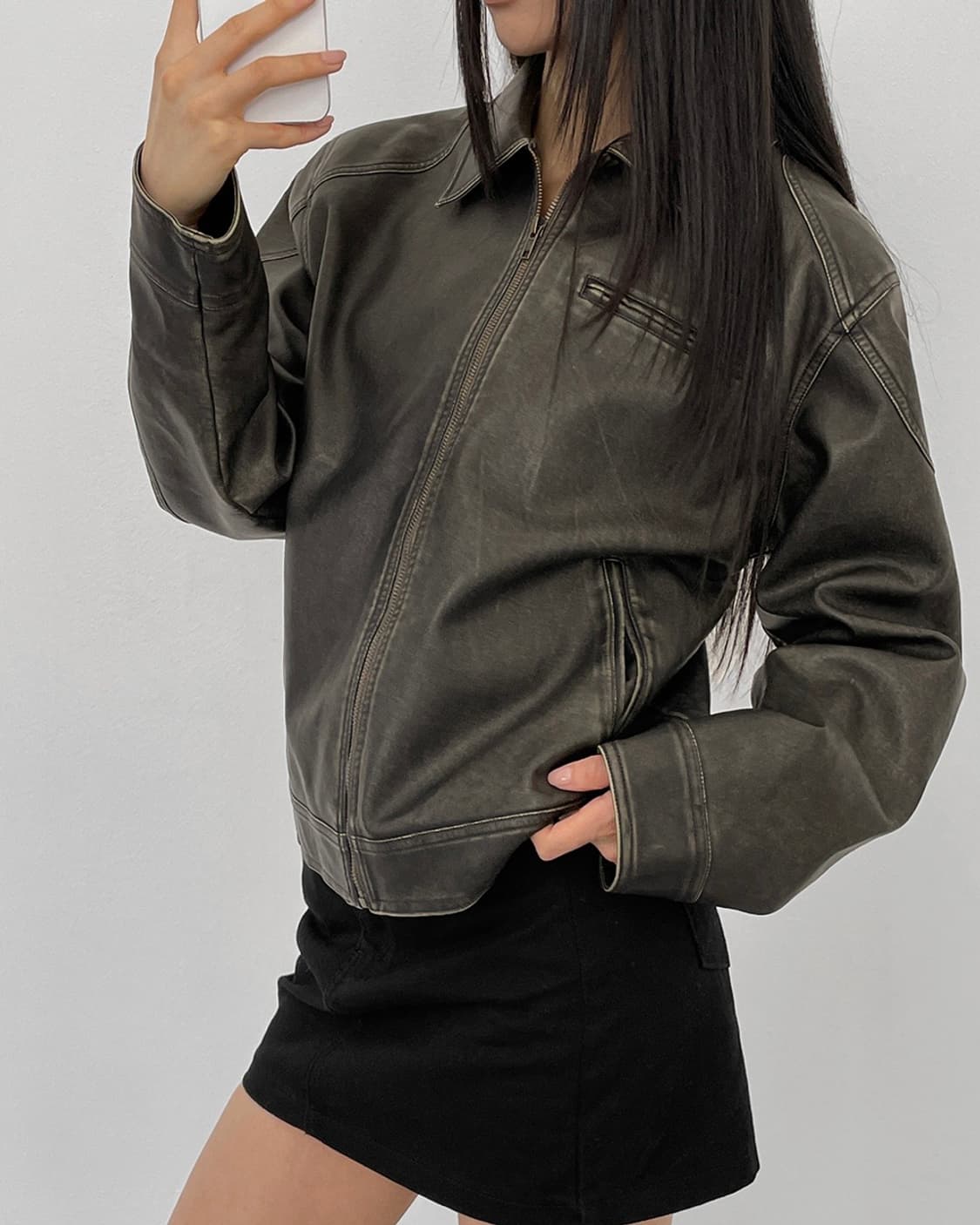 블랙업 레더 자켓 상품이미지4