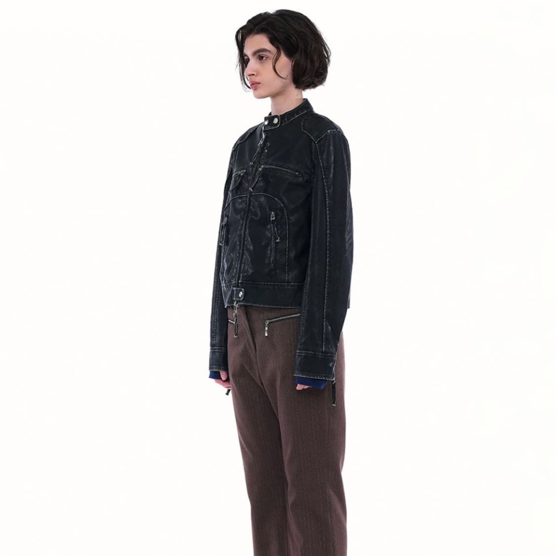 Partimento washed leather biker jk 상품이미지5