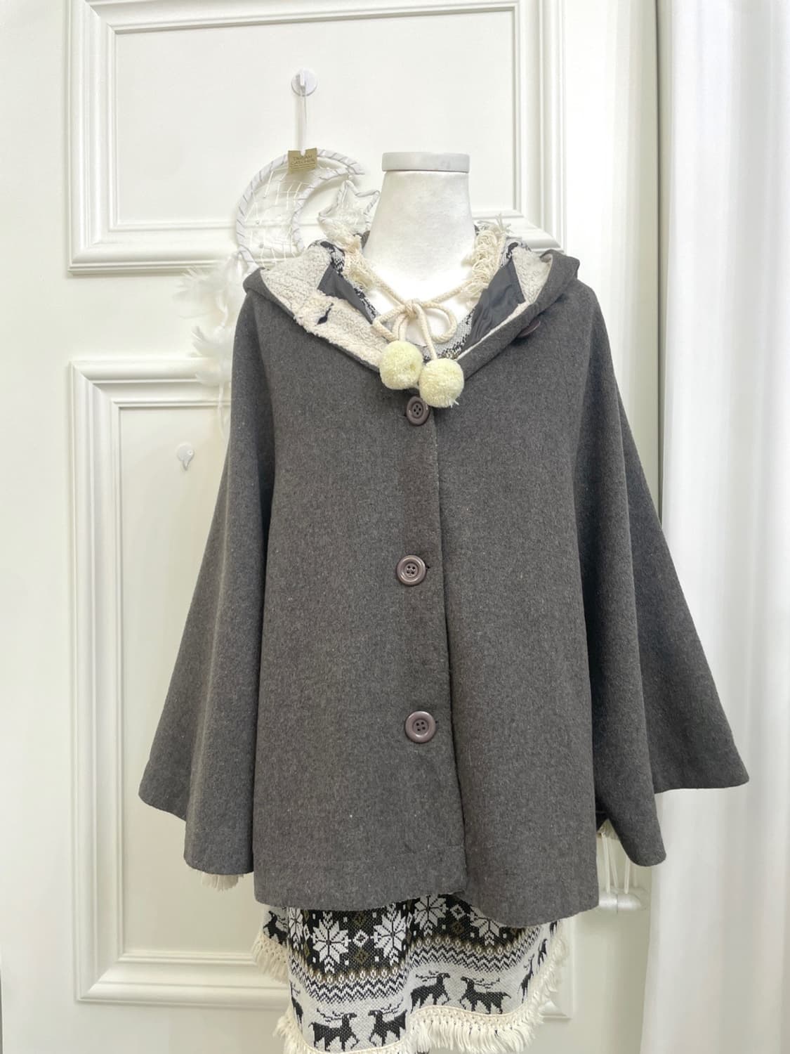 dark brown fur hoodie cape(size-M) 상품이미지6