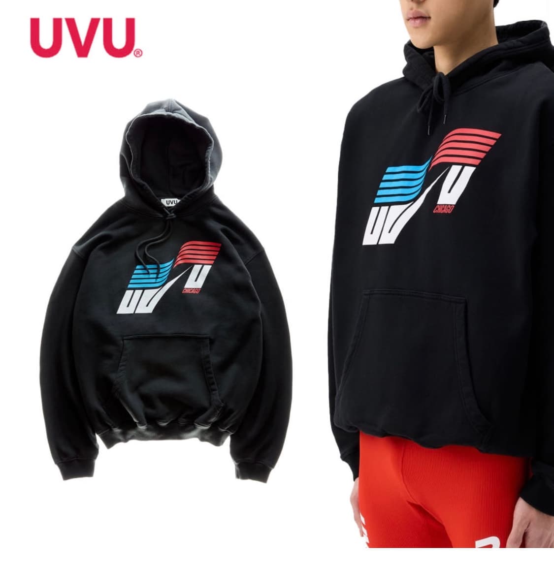 UVU 러닝 후디 후드티 남녀공용 오버핏 시카고 25 마라톤 블랙 상품이미지4