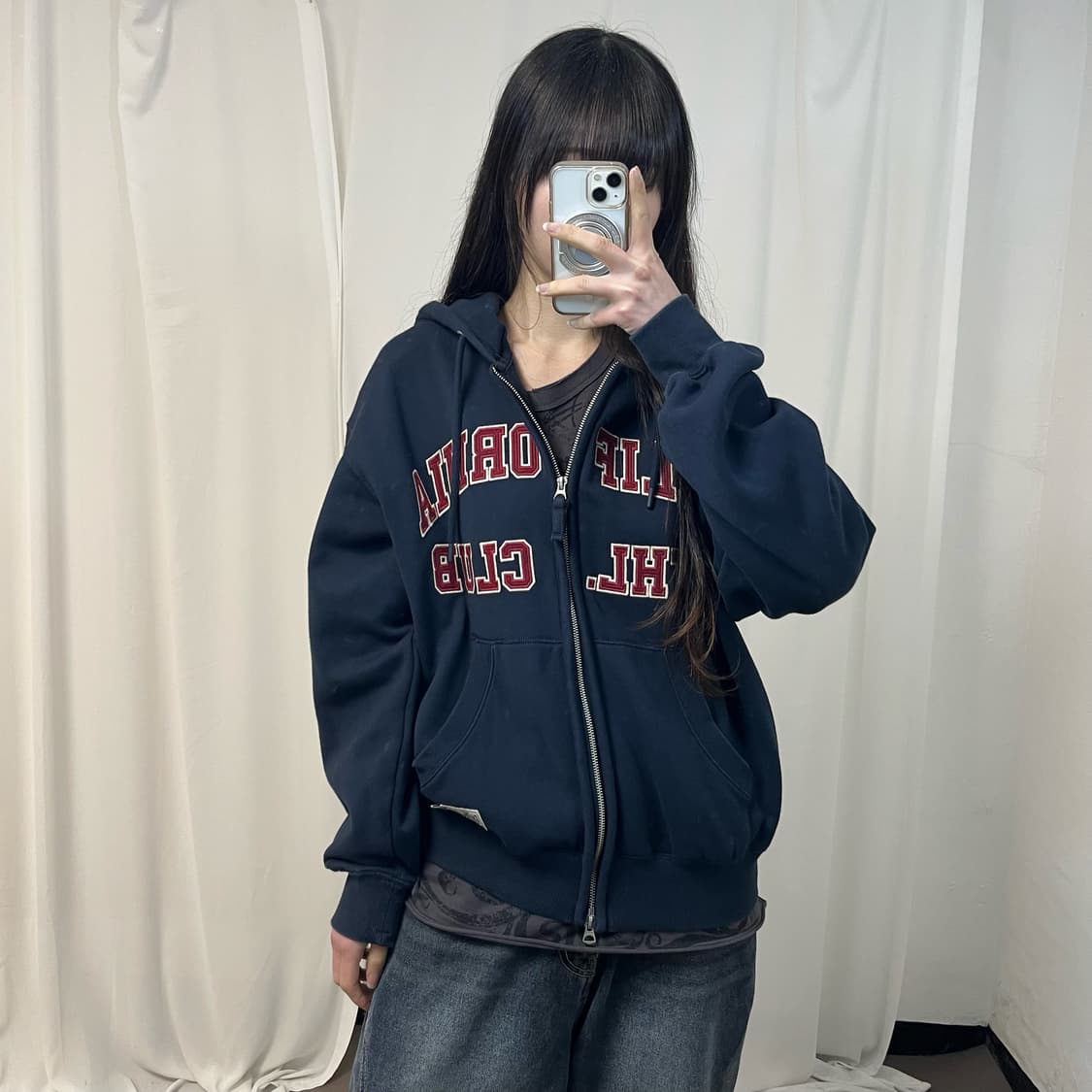 Who A U navy zip-up hoodie 상품이미지1