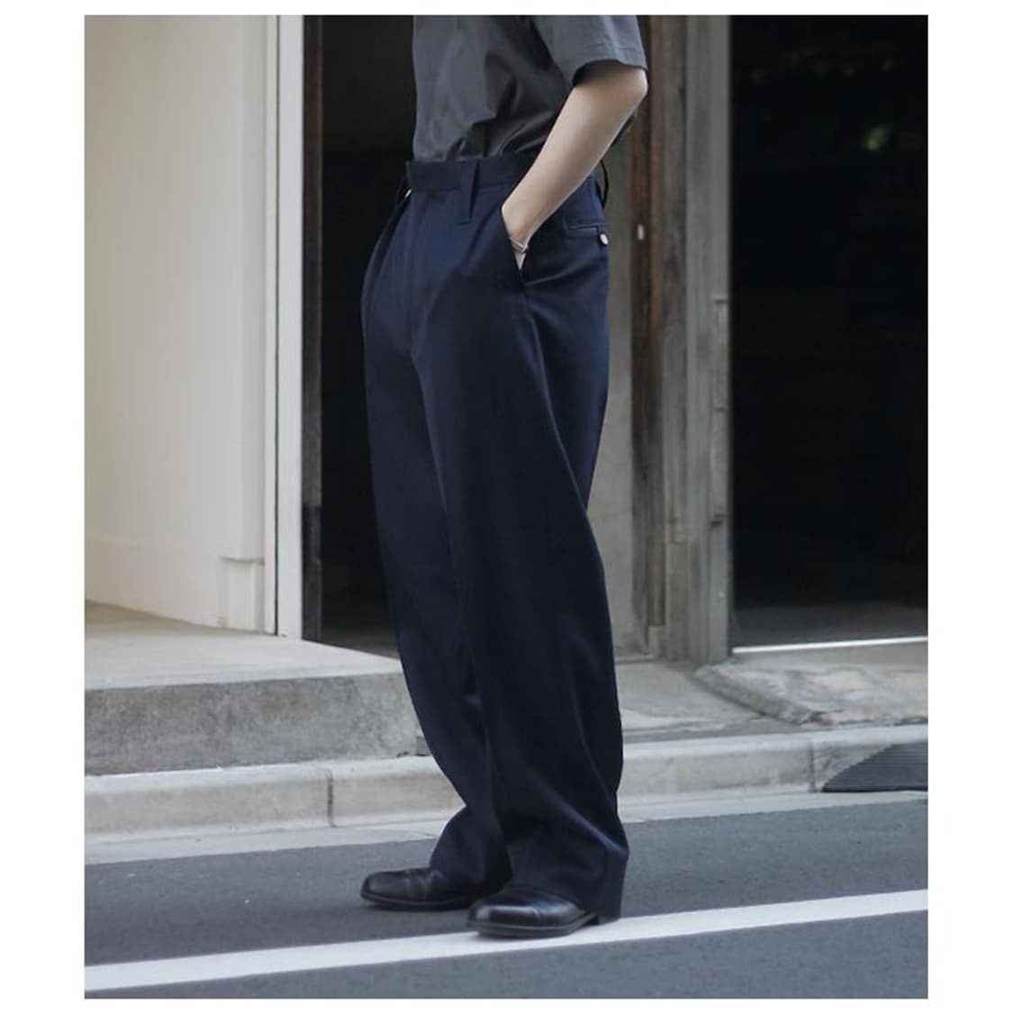 [4] interim 인테림 버진 울 개버딘 원턱 와이드 슬랙스 상품이미지2