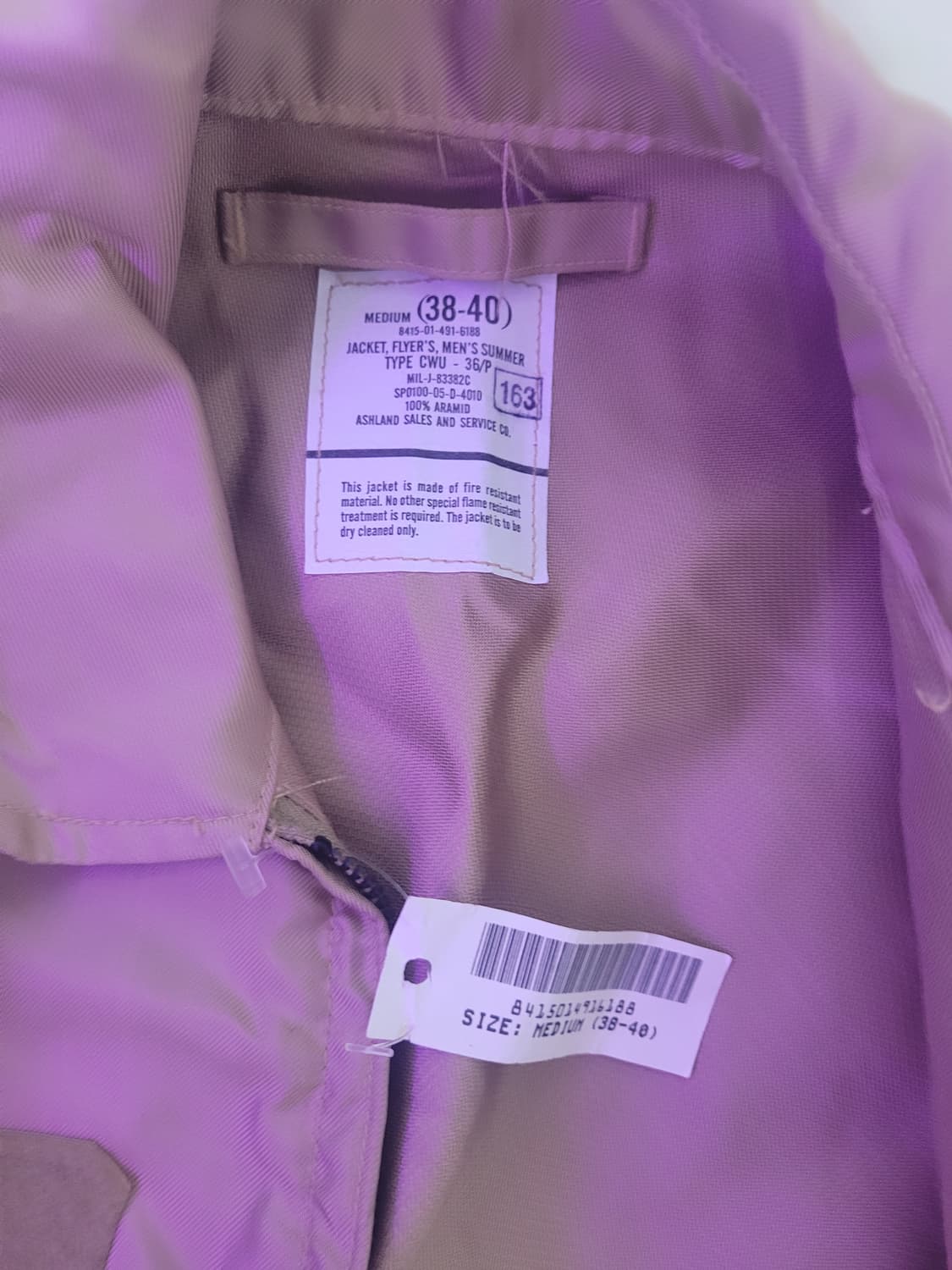 미공군 CWU-36/P 탄색 (Nomex) 유광 ASHLAND 05년산 상품이미지2