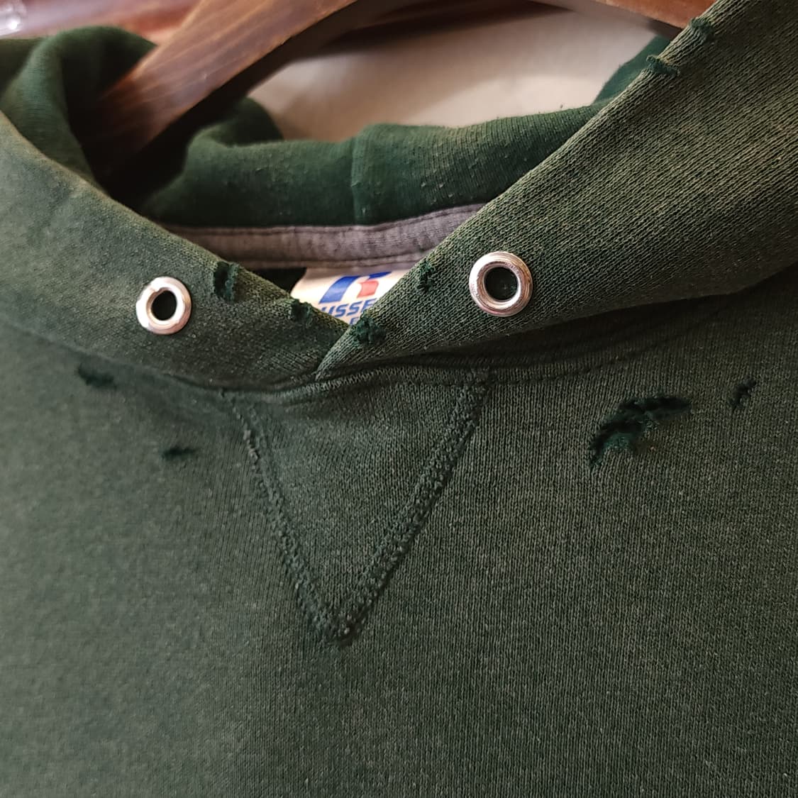 90s 러셀 후드 썬페이딩 그린 빈티지 스웻셔츠 s 상품이미지4