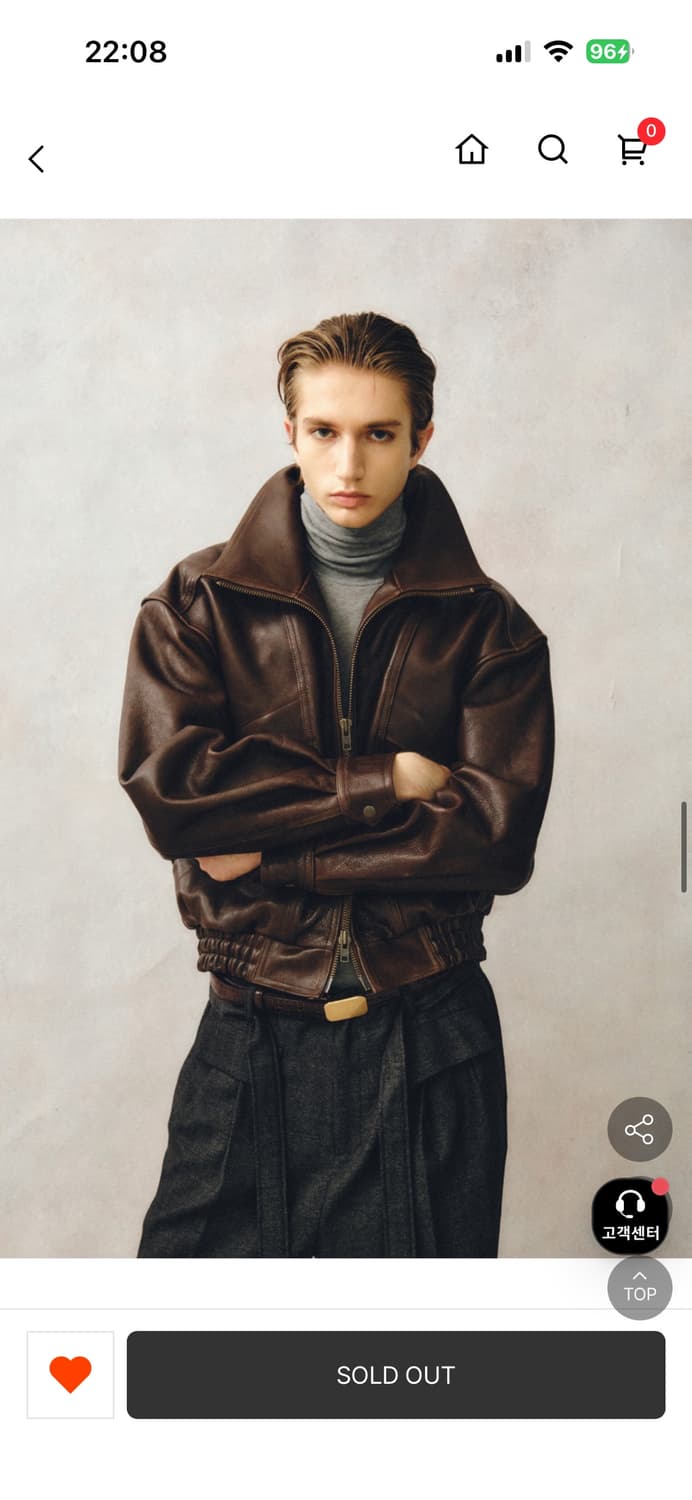 새상품25FW) 노이어 KKST 앤틱 카우 레더 하이넥 블루종/50브라운 상품이미지1