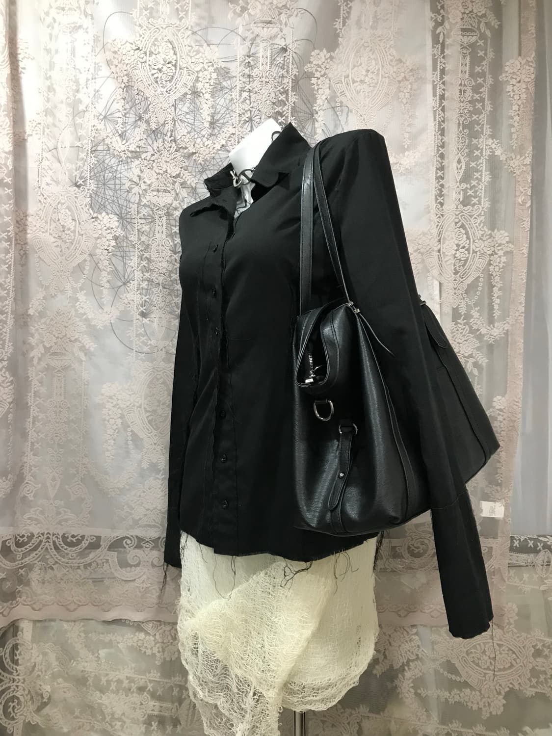 보헤미안서울 검정 데미지 빈티지 셔츠  상품이미지5