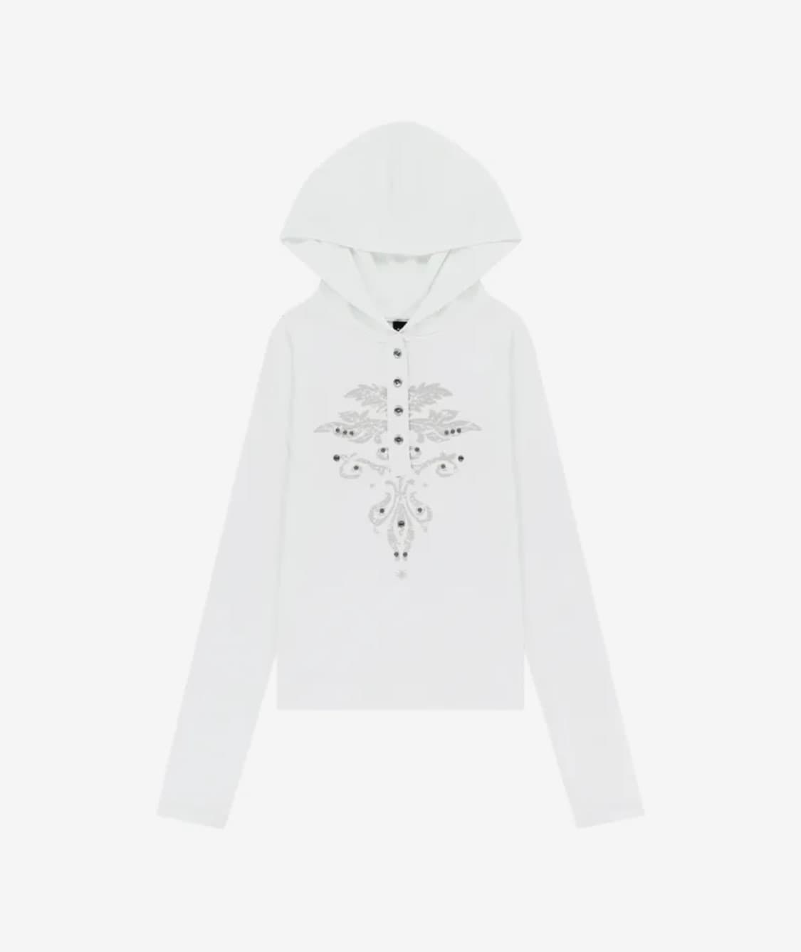 Studded Leaf Hooded Long Sleeve (White) 상품이미지1