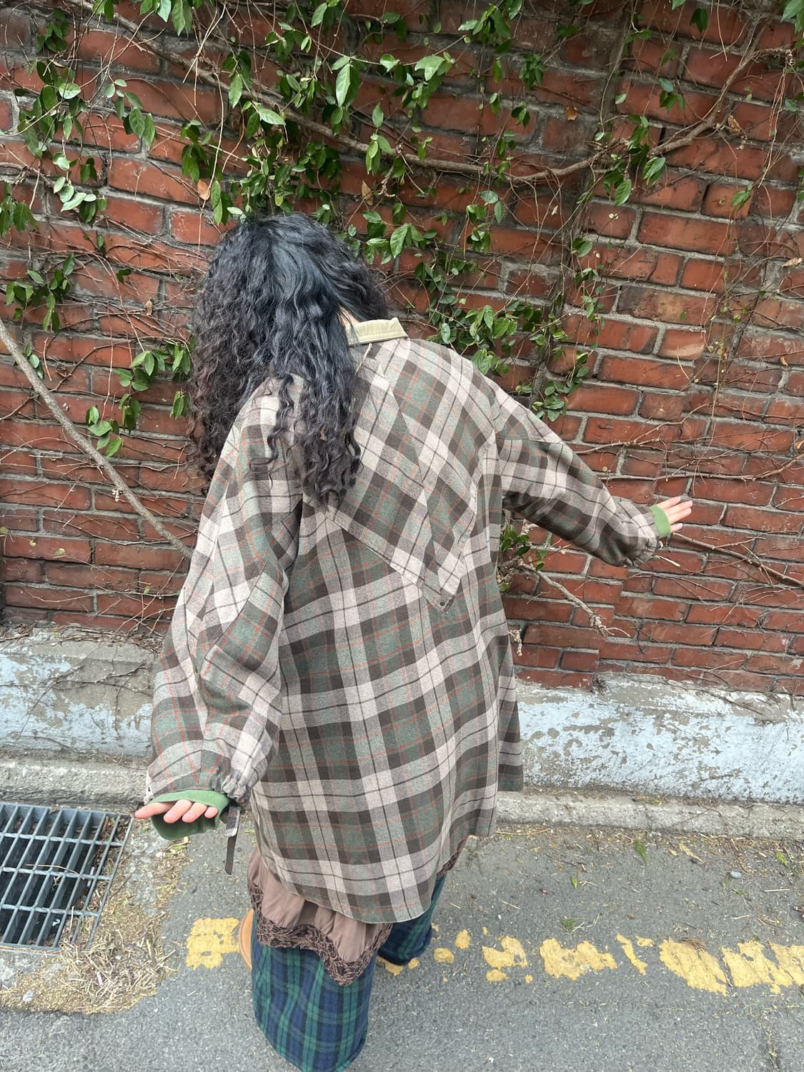 카키&그린 체크 패턴 양면 롱 재킷 상품이미지8