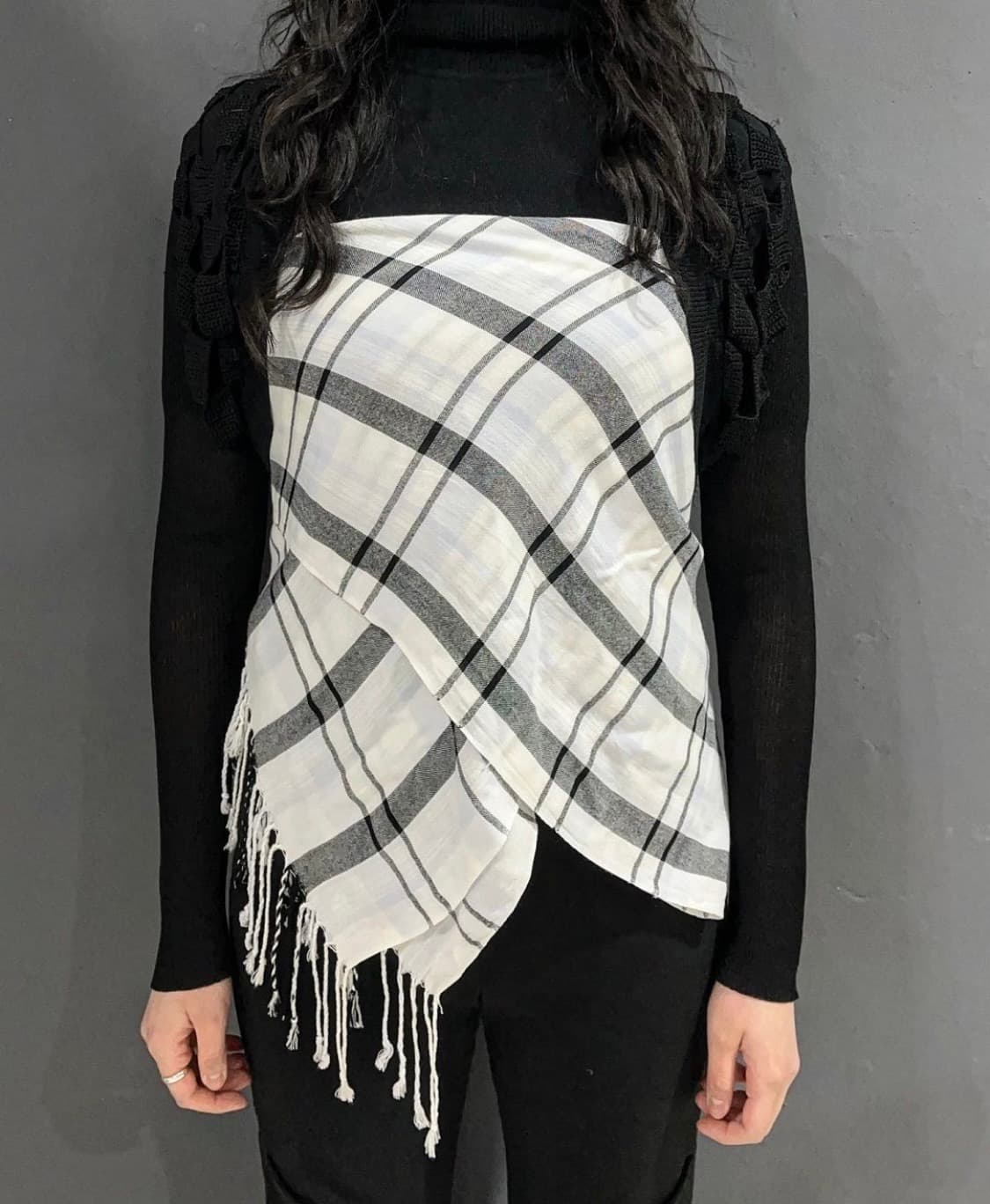 Jayro 레이온 마드라스 체크 패턴 디테일 머플러 상품이미지3
