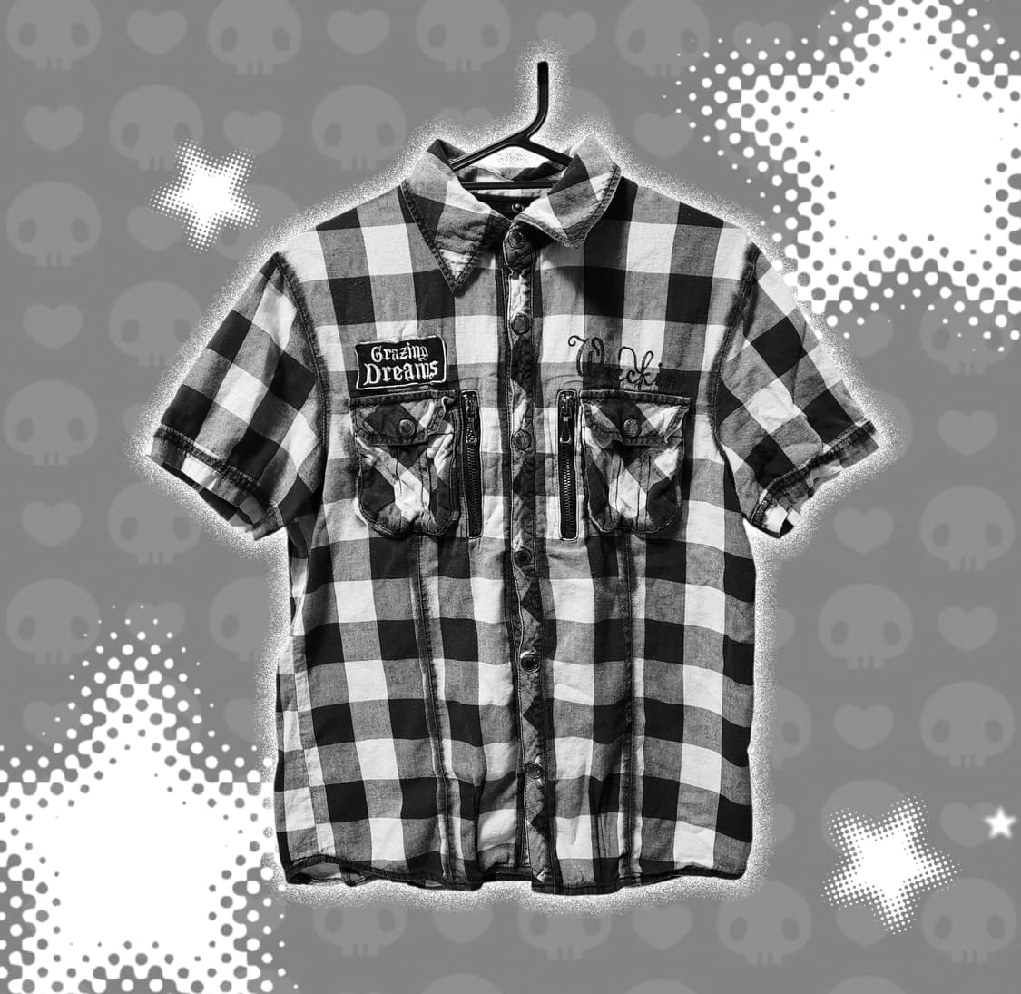 펑크너드y2k 레터링 체크무늬 반팔 셔츠 상품이미지1