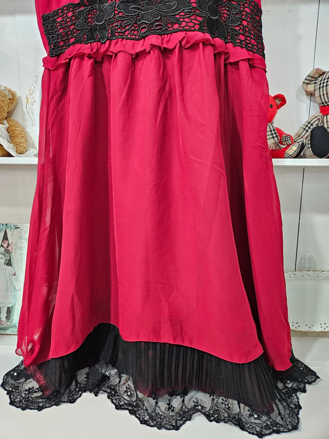 엑시즈팜(axes femme) 레드 레이스 튤 원피스 상품이미지3