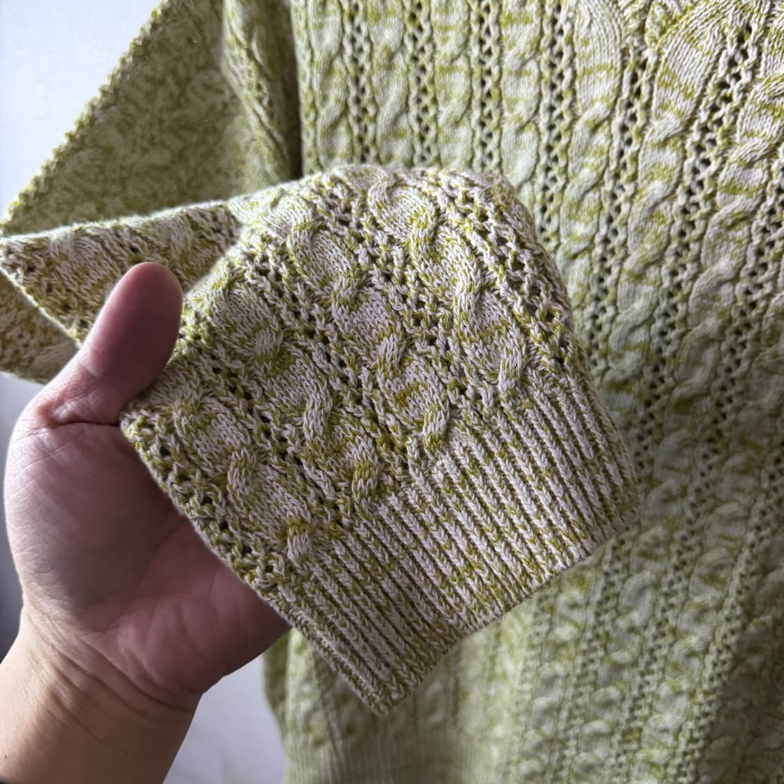 SATUR 세터 꽈배기 V넥 니트 내추럴 그린 XL(105정도) 상품이미지4