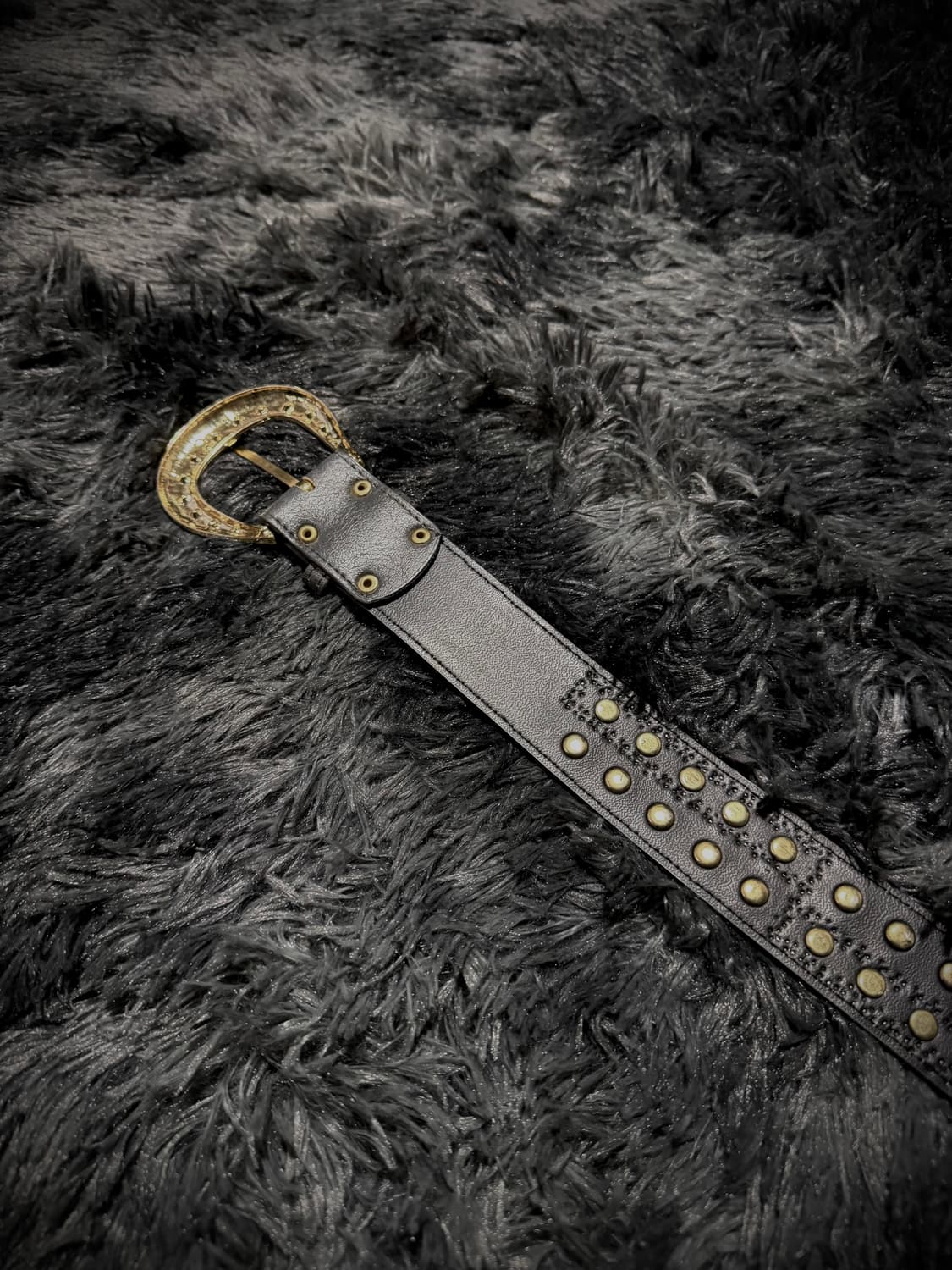 금장 벨크로 스터드  큐빅 블랙 가죽 벨트 상품이미지3