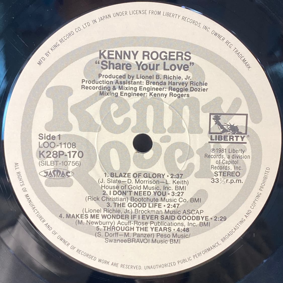 (수입중고LP-컨츄리록) Kenny Rogers -Share 상품이미지4