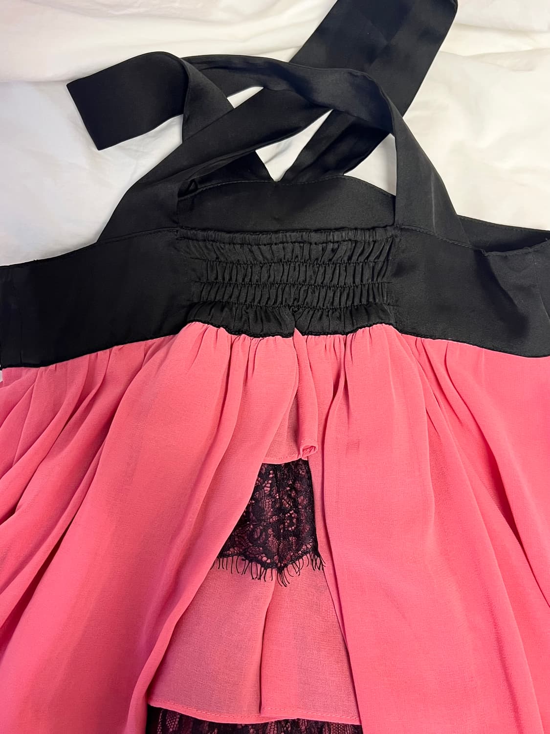 빈티지 로즈 블랙 핑크 크로스 홀터 미니 원피스  상품이미지3