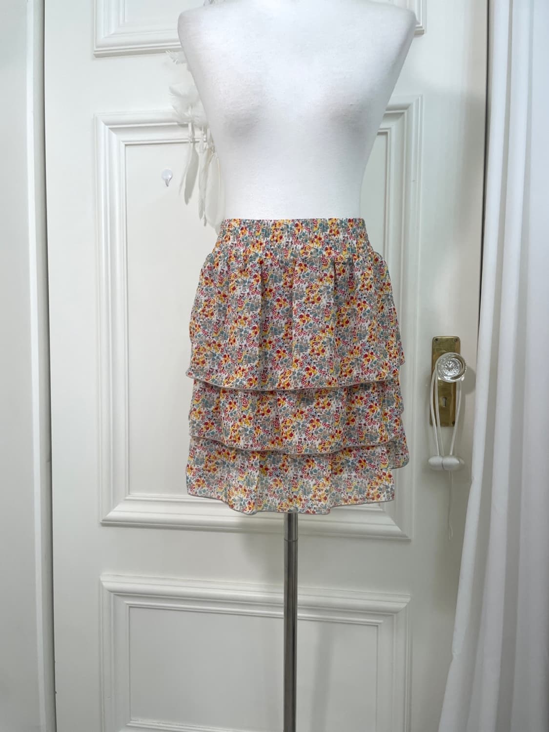 mint red flower ruffle banding mini skir 상품이미지6