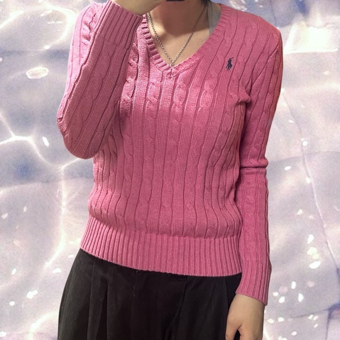 폴로 랄프로렌 신형 브이넥 꽈배기 니트 핑크 XS 상품이미지2