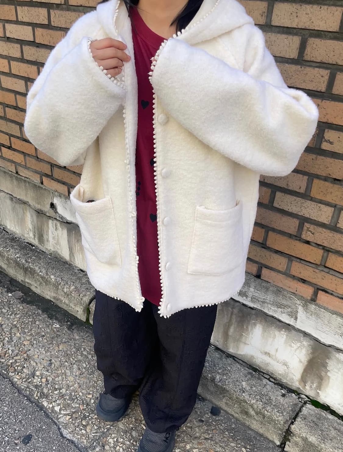 페스토 후디드 부클 가디건 도브 상품이미지1