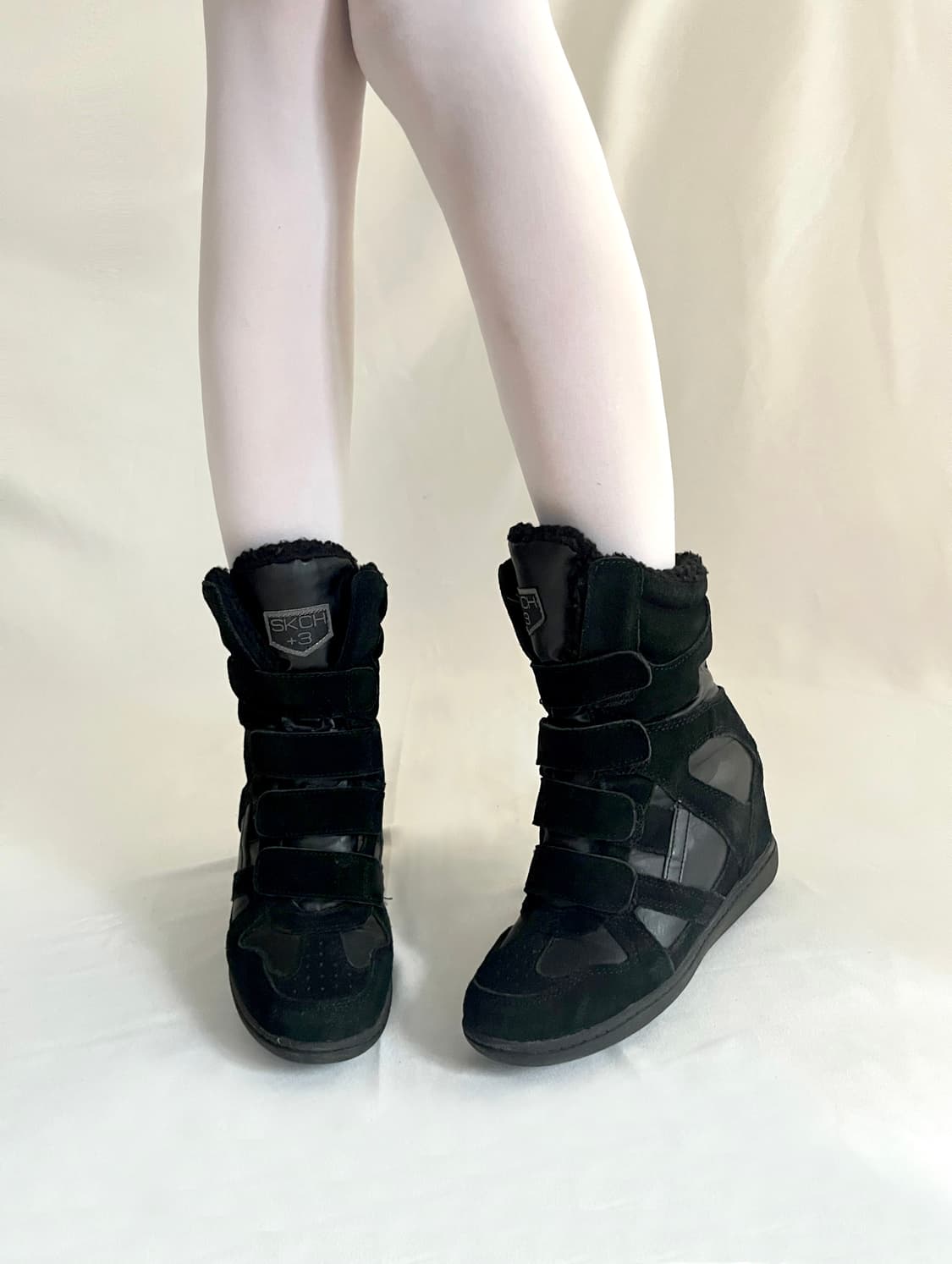 Skch 히든웨지힐 하이탑 미드 올블랙 상품이미지5