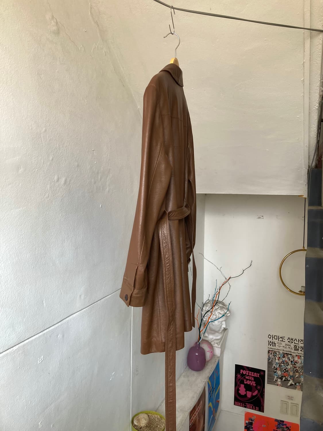 빈티지 브라운 레더 밤 코트 상품이미지7